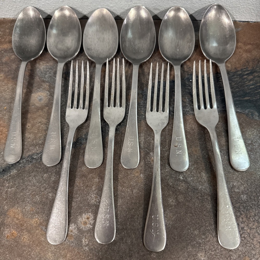 Vintage US Navy USN Reed & Barton Stainless Flatware 10pc Spoons Forks